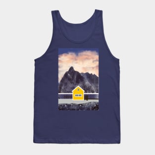 Yellow Little cabin in Norway Sakrisoy island In the dark Tank Top